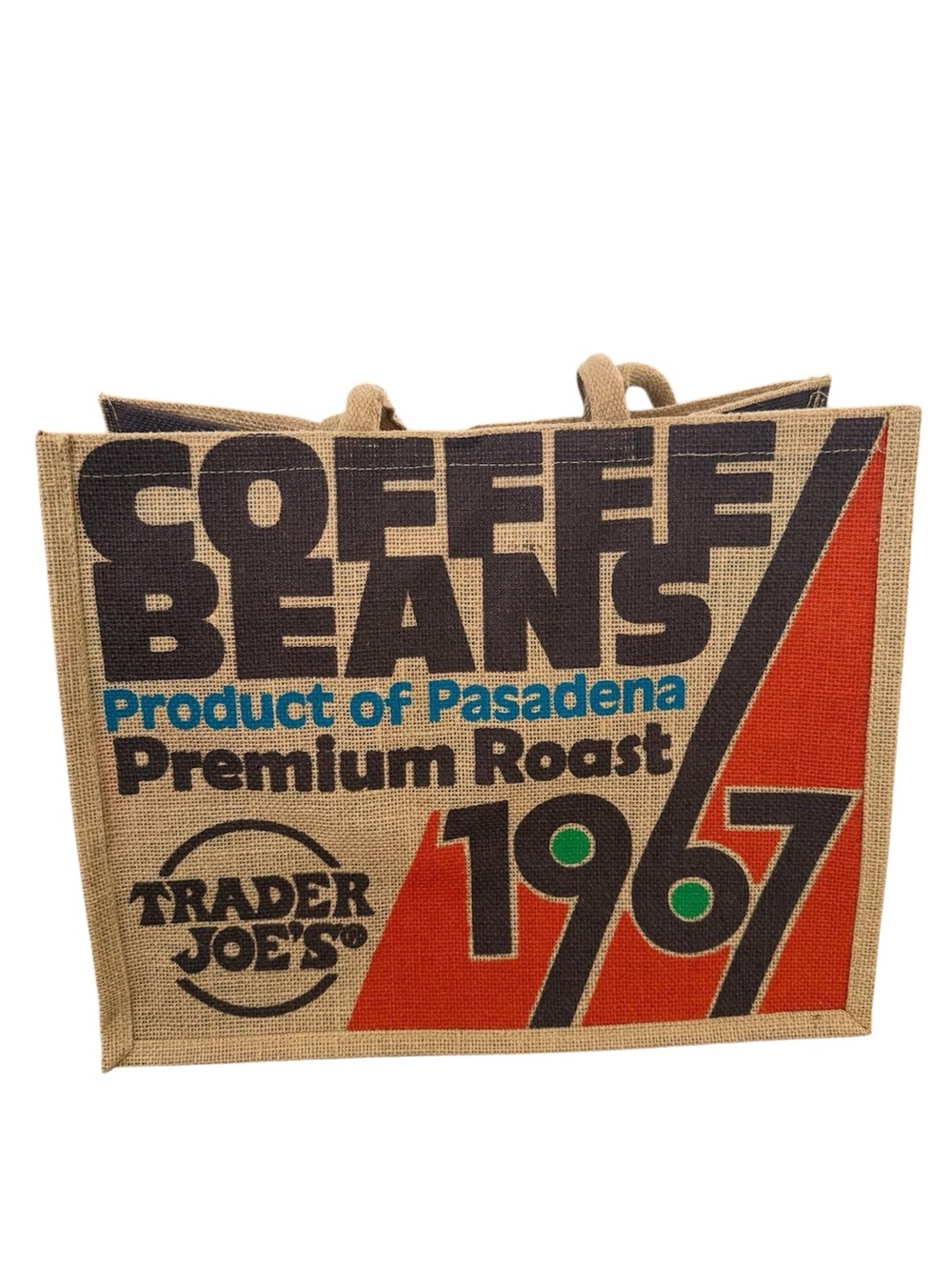 TRADER JOE'S COFFEE BEANS  Burlap Jute Tote Reusable Shopping Bag
